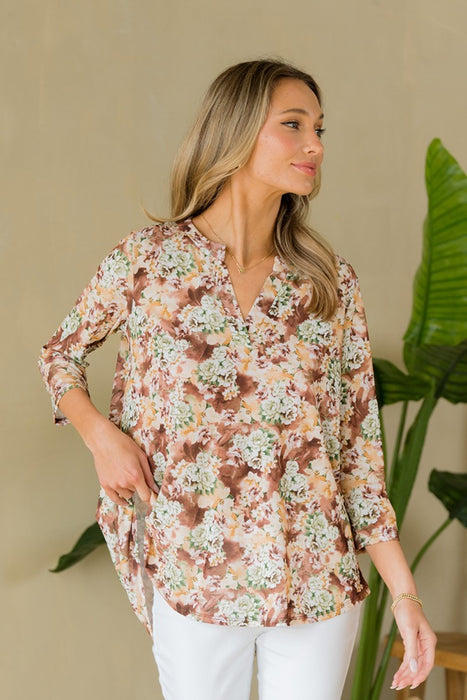 Women's Fashion Tops 2024 Wrinkle-Free Floral Notched Top