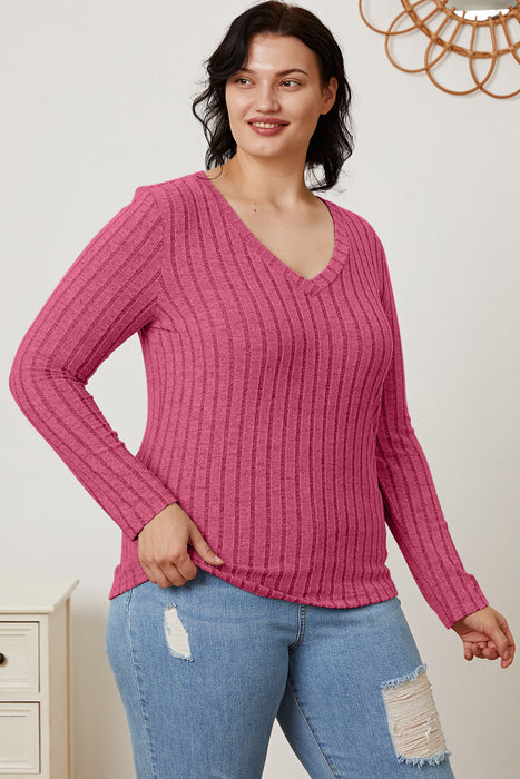 Basic Bae Ribbed V-Neck Long Sleeve T-Shirt