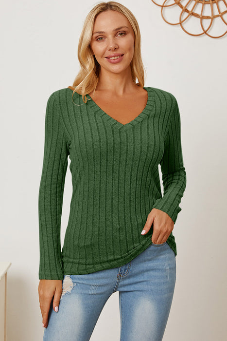 Basic Bae Ribbed V-Neck Long Sleeve T-Shirt