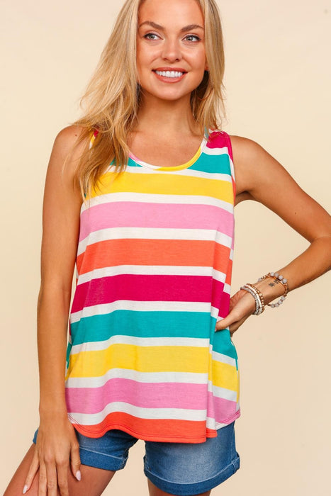 Women's Fashion Tops 2024 Round Neck Striped Knit Tank