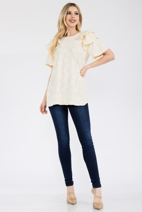 Women's Trendy Fashion Tops 2024 Ruffle Layered Short Sleeve Daisy Floral Top