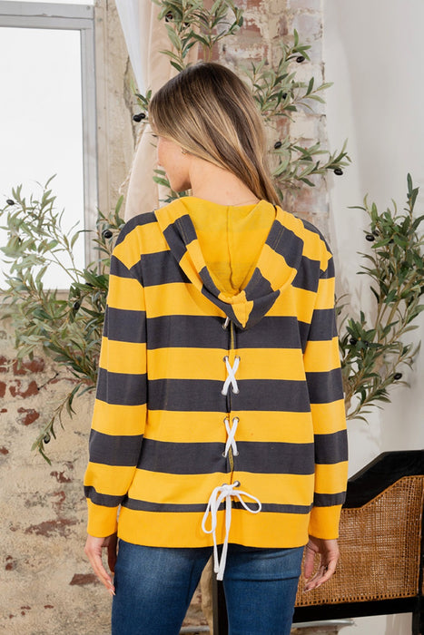 Women's Trendy Fashion Tops 2024 Drawstring Striped Long Sleeve Hoodie