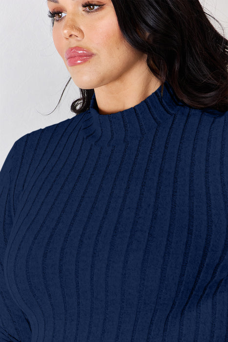 Basic Bae Ribbed Mock Neck Long Sleeve T-Shirt