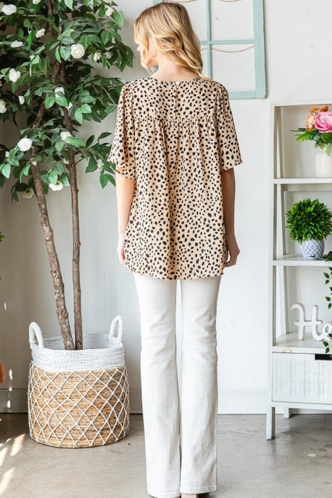 Women's Fashion Tops 2024 Animal Print Flutter Sleeve Blouse