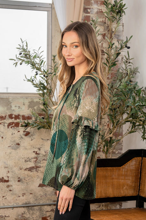 Women's Fashion Tops 2024 Snakeskin Print Long Sleeve Top with Ruffle