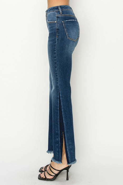 RISEN High Rise Side Shadow Seam Detail Slit Flare Jeans