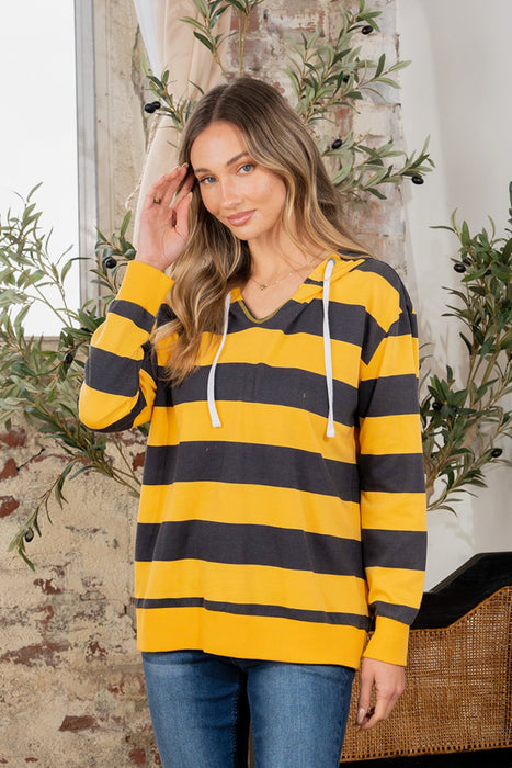 Women's Trendy Fashion Tops 2024 Drawstring Striped Long Sleeve Hoodie
