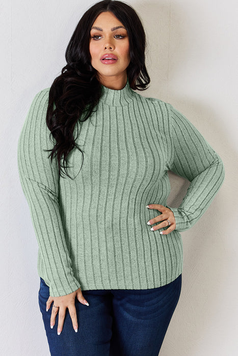 Basic Bae Ribbed Mock Neck Long Sleeve T-Shirt