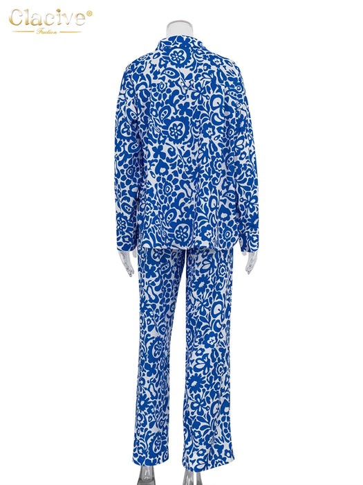 Fashion Loose Print 3 Piece Set Women Outfit Elegant Long Sleeve Blouse Sleeveless Tube Top With High Waist Pants Set