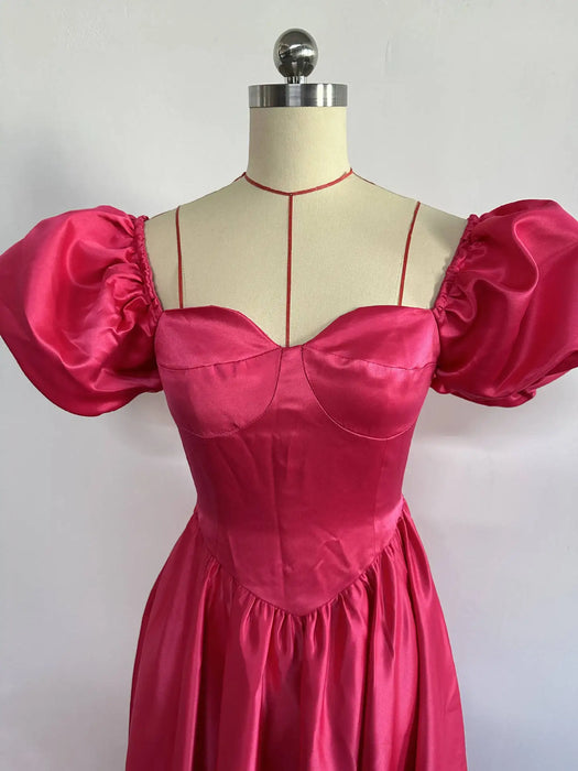 Classy Dresses for Women Sweetheart Neck Puff Sleeves Backless Pleated Midi Dress Summer Elegant Formal Party Wear