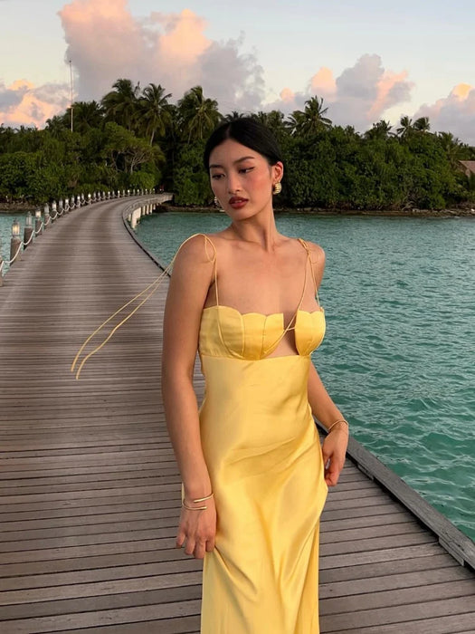 Elegant Floral Chest Backless Satin Maxi Dresses Women Summer Ladies Party Evening