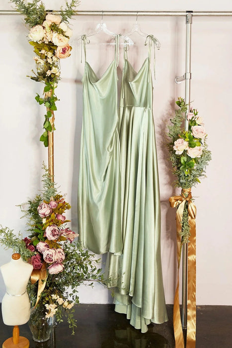 Mint Green Bridesmaid Dresses Side Slit Backless Gown Long Satin Summer Evening Dress For Women