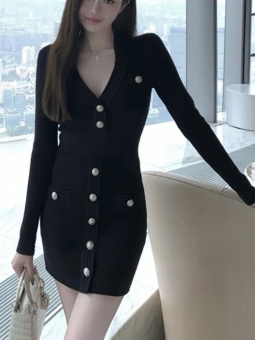 Fall Winter Sweater Women Vintage Long Sleeve Slim Sexy Bodycon Dress Fashion Office Lady