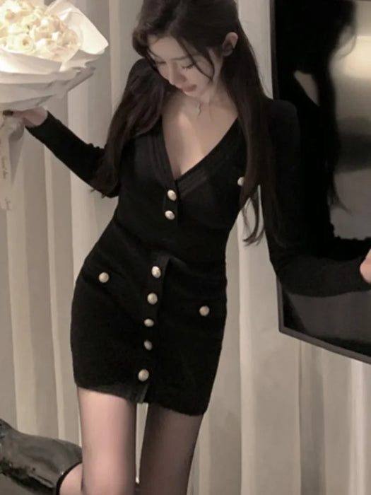 Fall Winter Sweater Women Vintage Long Sleeve Slim Sexy Bodycon Dress Fashion Office Lady