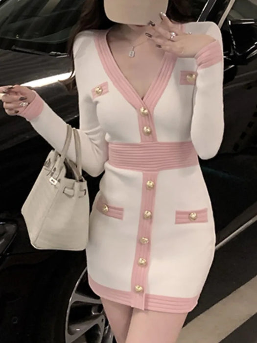 Fall Winter Sweater Women Vintage Long Sleeve Slim Sexy Bodycon Dress Fashion Office Lady