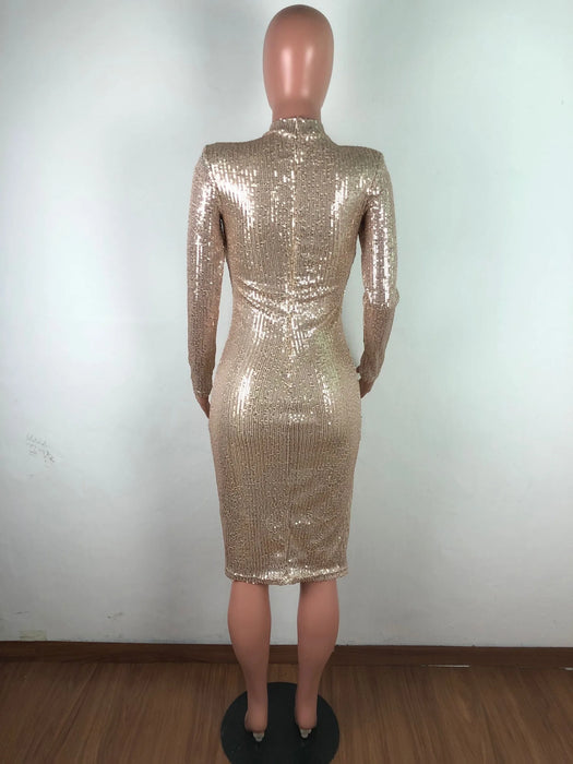 Spring Winter Dress Women Sequined Sexy Full Sleeve Bodycon O-Neck Night Club Party Street Bandage Midi Pencil Dresses