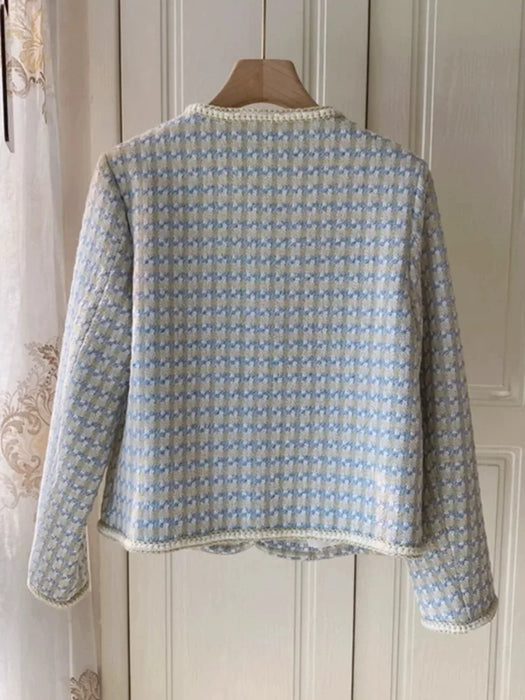 High Quality French Vintage Tweed Jacket Coat Women's Spring Fall Short Coat Plaid Outwear Office Lady