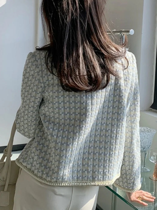 High Quality French Vintage Tweed Jacket Coat Women's Spring Fall Short Coat Plaid Outwear Office Lady