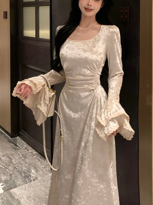 Women Long Sleeve Elegant Party Midi Dress Female Dress Semi Formal