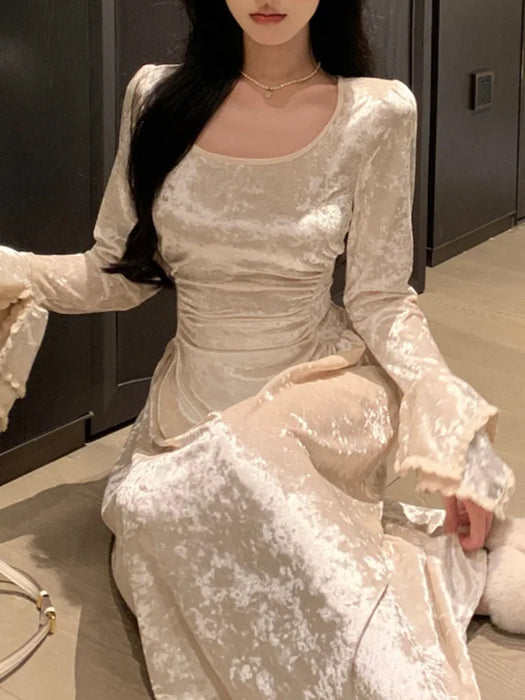 Women Long Sleeve Elegant Party Midi Dress Female Dress Semi Formal