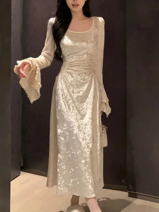 Women Long Sleeve Elegant Party Midi Dress Female Dress Semi Formal