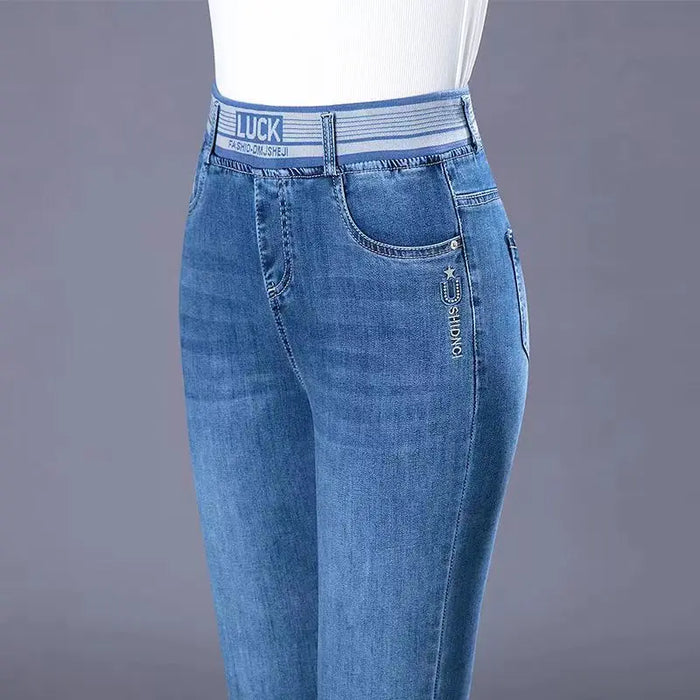 Big Size 36 Straight Jeans Women Casaul Vintage Denim Pants Retro Trousers High Waist Stretch