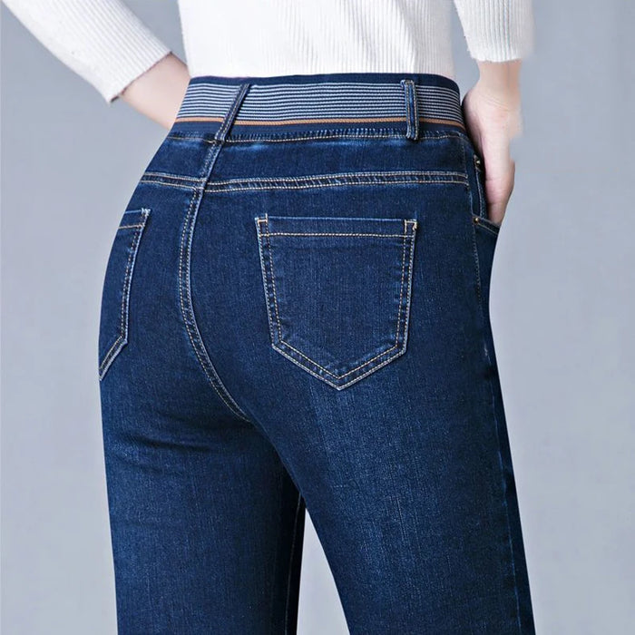 Big Size 36 Straight Jeans Women Casaul Vintage Denim Pants Retro Trousers High Waist Stretch