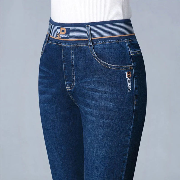 Big Size 36 Straight Jeans Women Casaul Vintage Denim Pants Retro Trousers High Waist Stretch