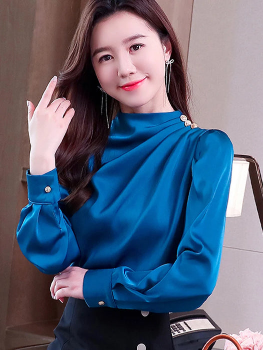 Long Sleeve Blouse Women Stand Collar Shirt Tops Women