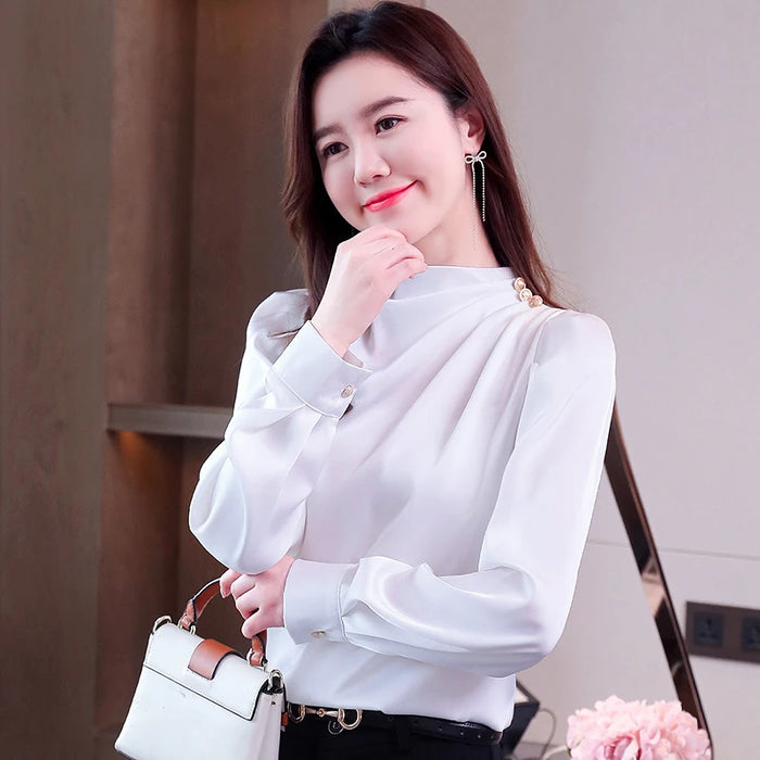Long Sleeve Blouse Women Stand Collar Shirt Tops Women