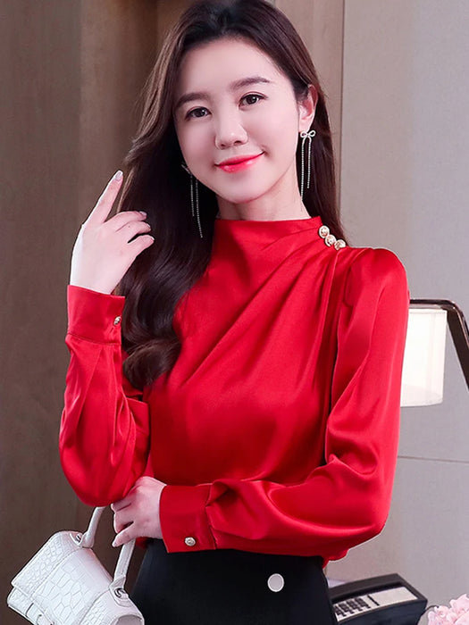 Long Sleeve Blouse Women Stand Collar Shirt Tops Women