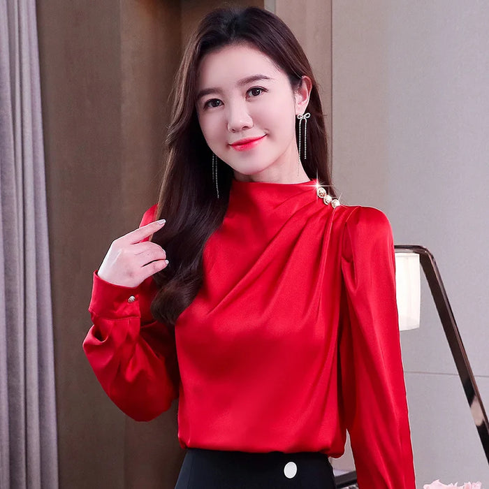 Long Sleeve Blouse Women Stand Collar Shirt Tops Women