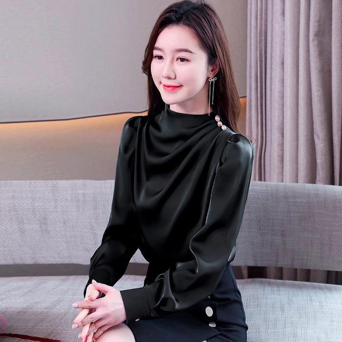Long Sleeve Blouse Women Stand Collar Shirt Tops Women