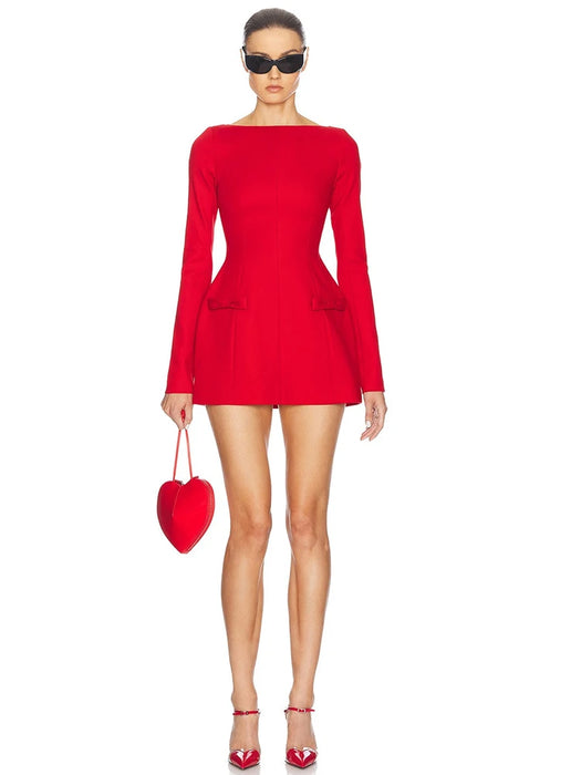 Christmas Party Double Bow Long Sleeve Sexy Mini Dress For Women Fall Winter Solid High Waist Bodycon Club Party Dress Elegant Christmas Party Double Bow Long Sleeve Sexy Mini Dress For Women Fall Winter Solid High Waist Bodycon Club Party Dress Elegant