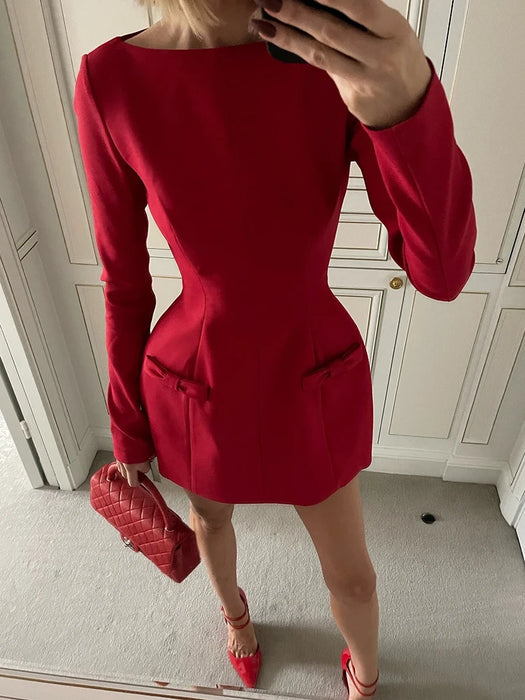 Christmas Party Double Bow Long Sleeve Sexy Mini Dress For Women Fall Winter Solid High Waist Bodycon Club Party Dress Elegant Christmas Party Double Bow Long Sleeve Sexy Mini Dress For Women Fall Winter Solid High Waist Bodycon Club Party Dress Elegant