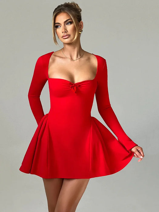 Christmas Holiday Party Long Sleeve A-line Sexy Mini Dress For Women Fall Bow Square Collar Pleated Dress Elegant Dresses Christmas Holiday Party Long Sleeve A-line Sexy Mini Dress For Women Fall Bow Square Collar Pleated Dress Elegant Dresses