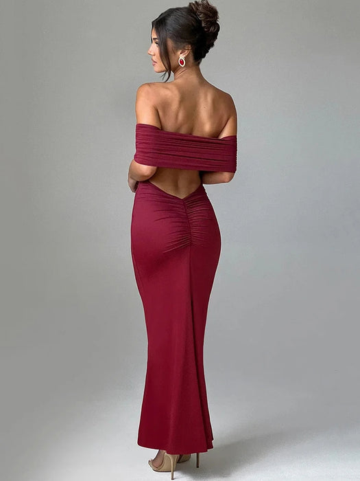 Strapless Backless Sexy Maxi Dress For Women Black Solid Off-shoulder Sleeveless Bodycon Club Party Long Dress Elegant