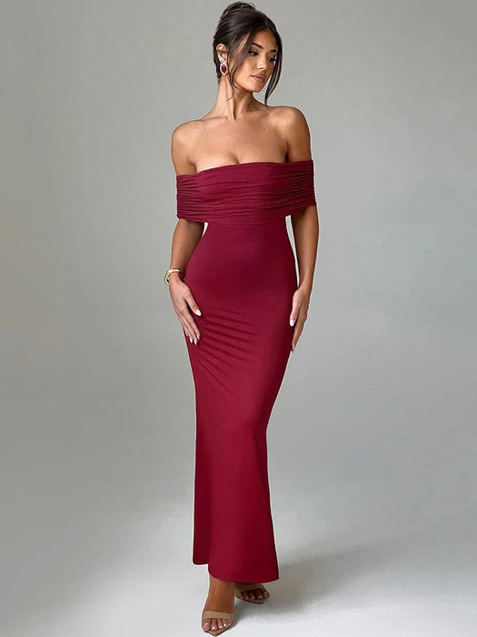Strapless Backless Sexy Maxi Dress For Women Black Solid Off-shoulder Sleeveless Bodycon Club Party Long Dress Elegant