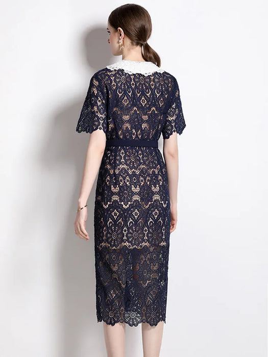 Women's Vintage Elegant Sexy Lace Hollow Out Party Midi Dress