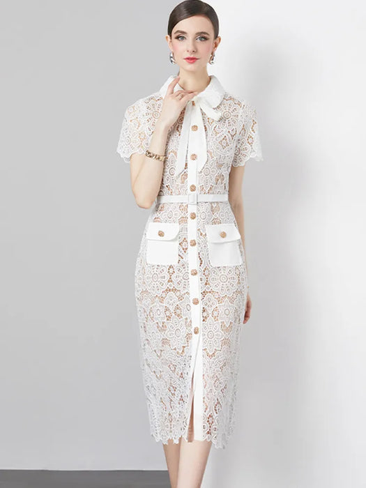 Women's Vintage Elegant Sexy Lace Hollow Out Party Midi Dress