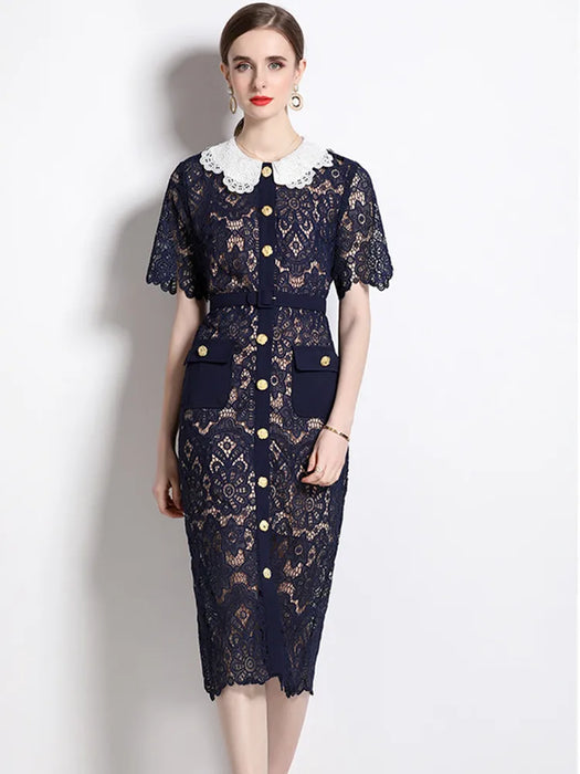 Women's Vintage Elegant Sexy Lace Hollow Out Party Midi Dress
