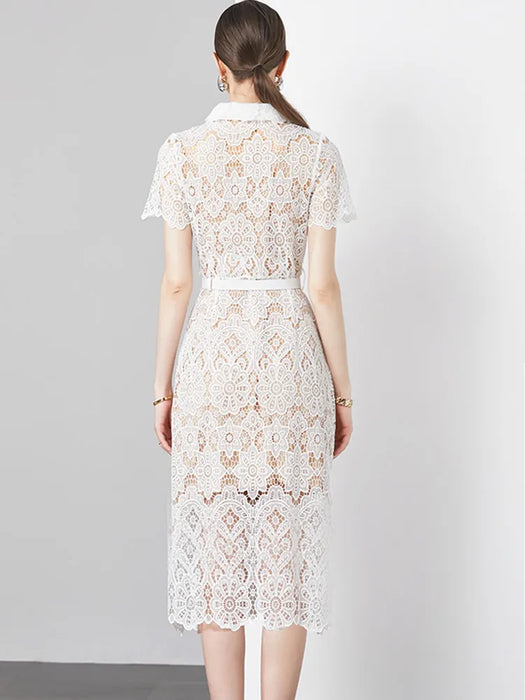 Women's Vintage Elegant Sexy Lace Hollow Out Party Midi Dress