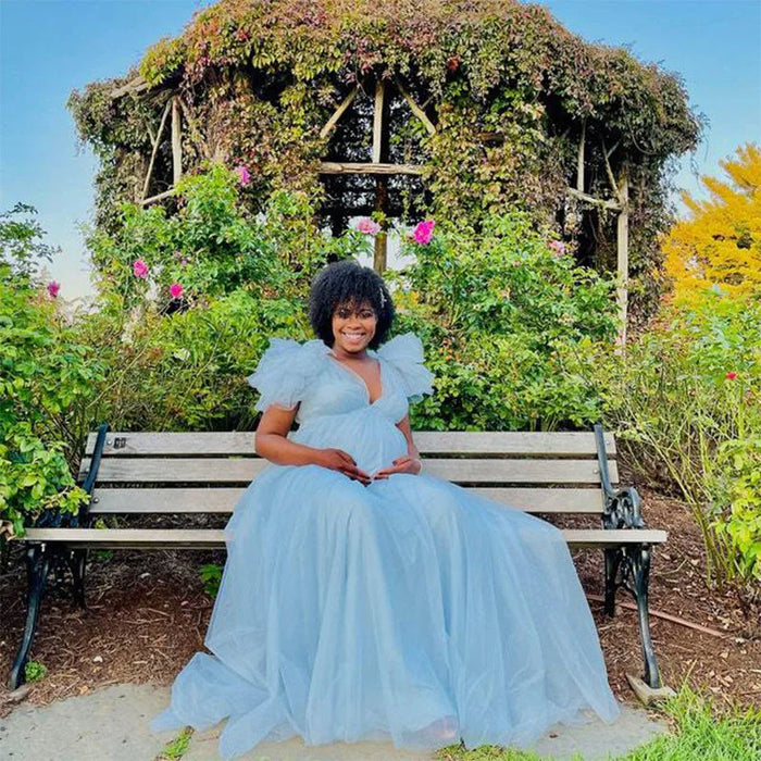 Pregnancy Woman Dress Lace Photography Clothes Short Sleeve Dresses Maternity V Neck Photoshoot