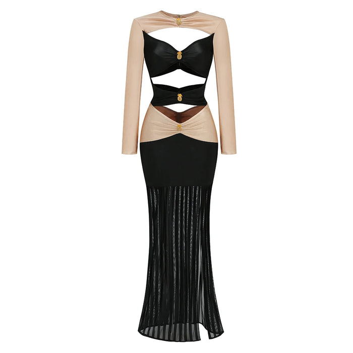 Dual color open belly dress women's fashionable decoration pineapple diamond party dress long style
