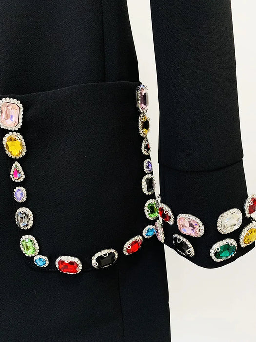 Designer Fashion Women's Colorful Diamond Standing Neck Long Sleeve Dress