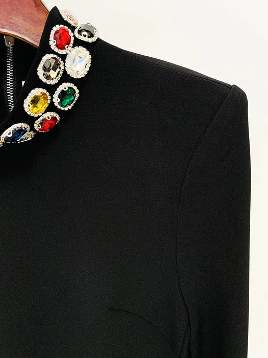 Designer Fashion Women's Colorful Diamond Standing Neck Long Sleeve Dress