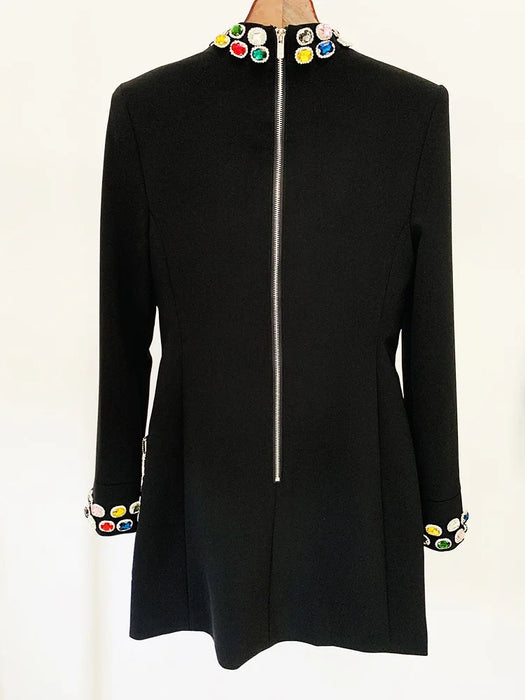 Designer Fashion Women's Colorful Diamond Standing Neck Long Sleeve Dress