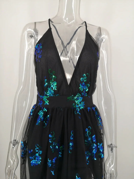 Backless Slip Green Sequin Party dress women summer Night club bodycon maxi Dress elegant evening dresses