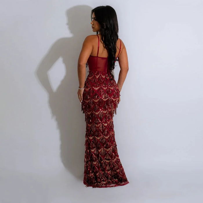 Women Sequined Spaghetti Stap Mesh Patchwork Tunic Bodycon Midi Maxi Dress Sexy Club Evening Party Night