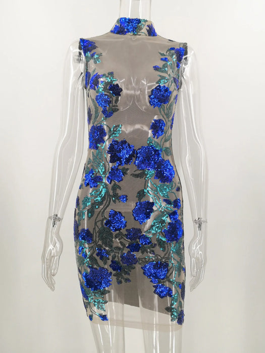 See through Mesh Red Sequin Mini Summer Dress Women Night club outfits cocktail Dresses Party bodycon